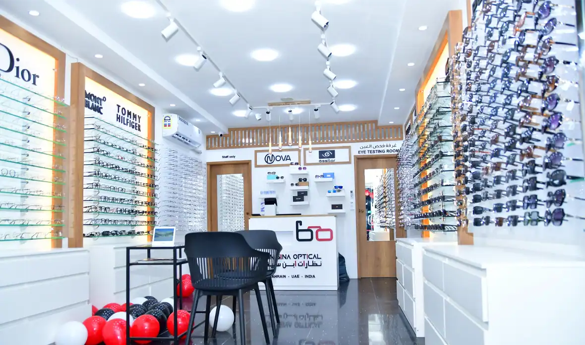 Wide selection of designer and branded eyeglasses at Ibn Sina Opticals, Bahrain.