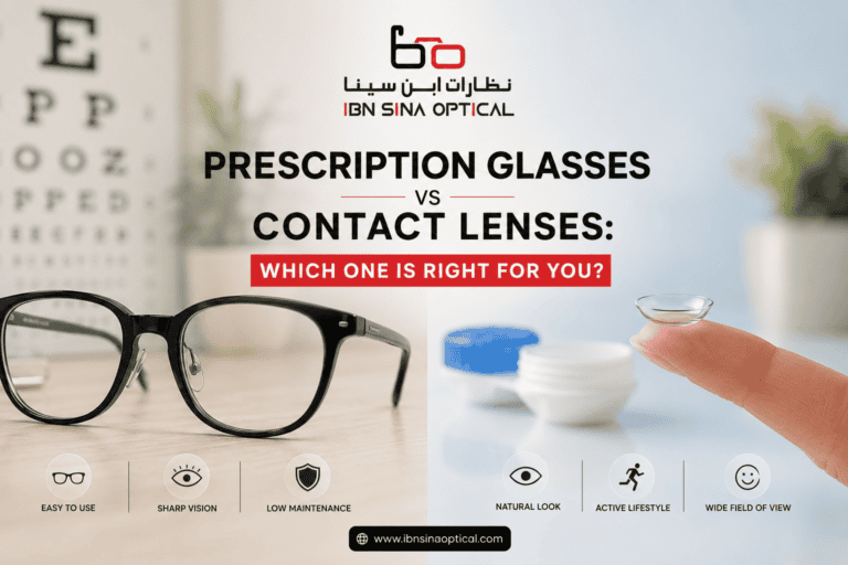 Prescription glasses vs contact lenses at Ibn Sina Optical Bahrain